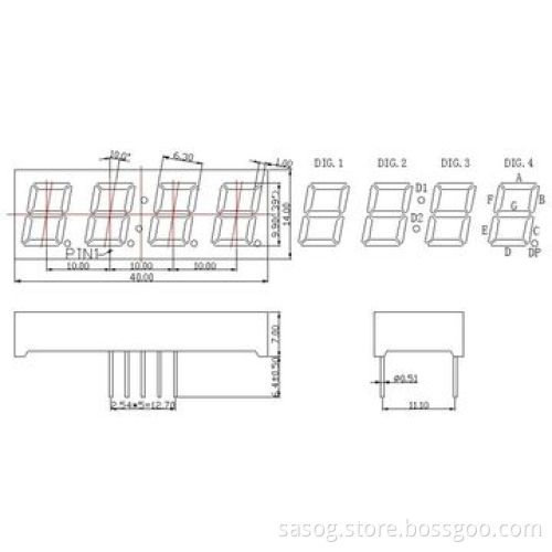 0.39-inch Four-digit LED Display, Blue Color, 470nm, Common Anode